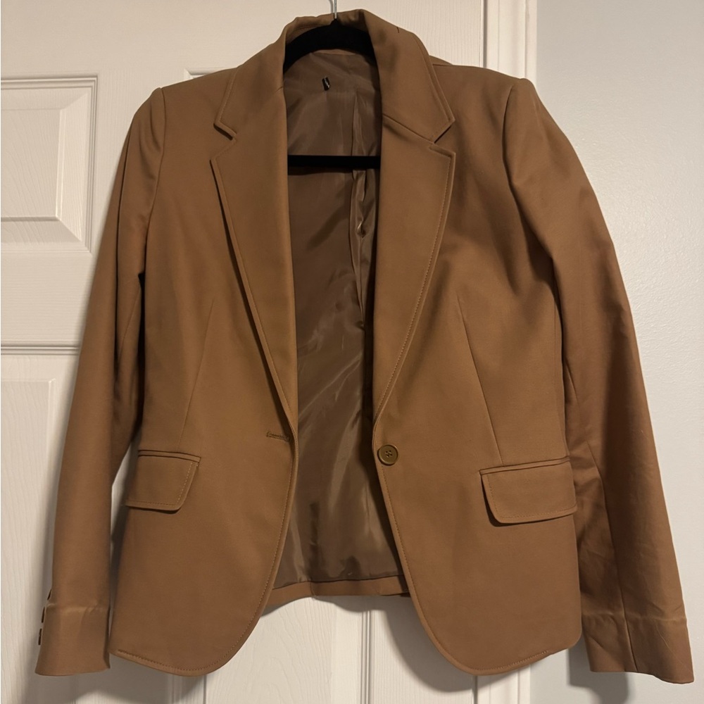 Womens Tan Single-Button Blazer